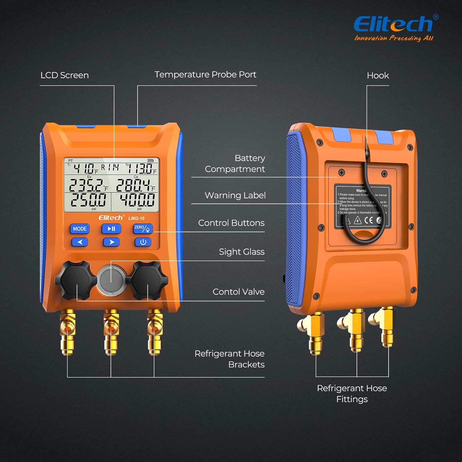 Đồng hồ đo áp suất ga lạnh Elitech LMG-10 03