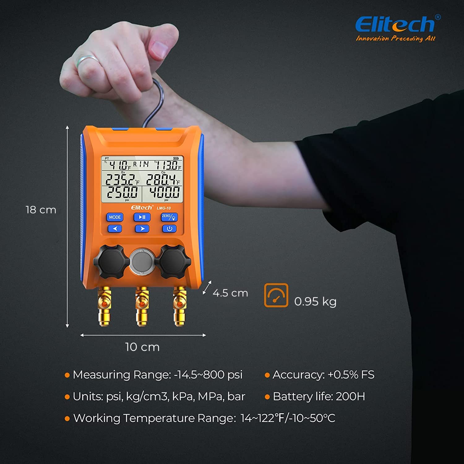 Đồng hồ đo áp suất ga lạnh Elitech LMG-10 04