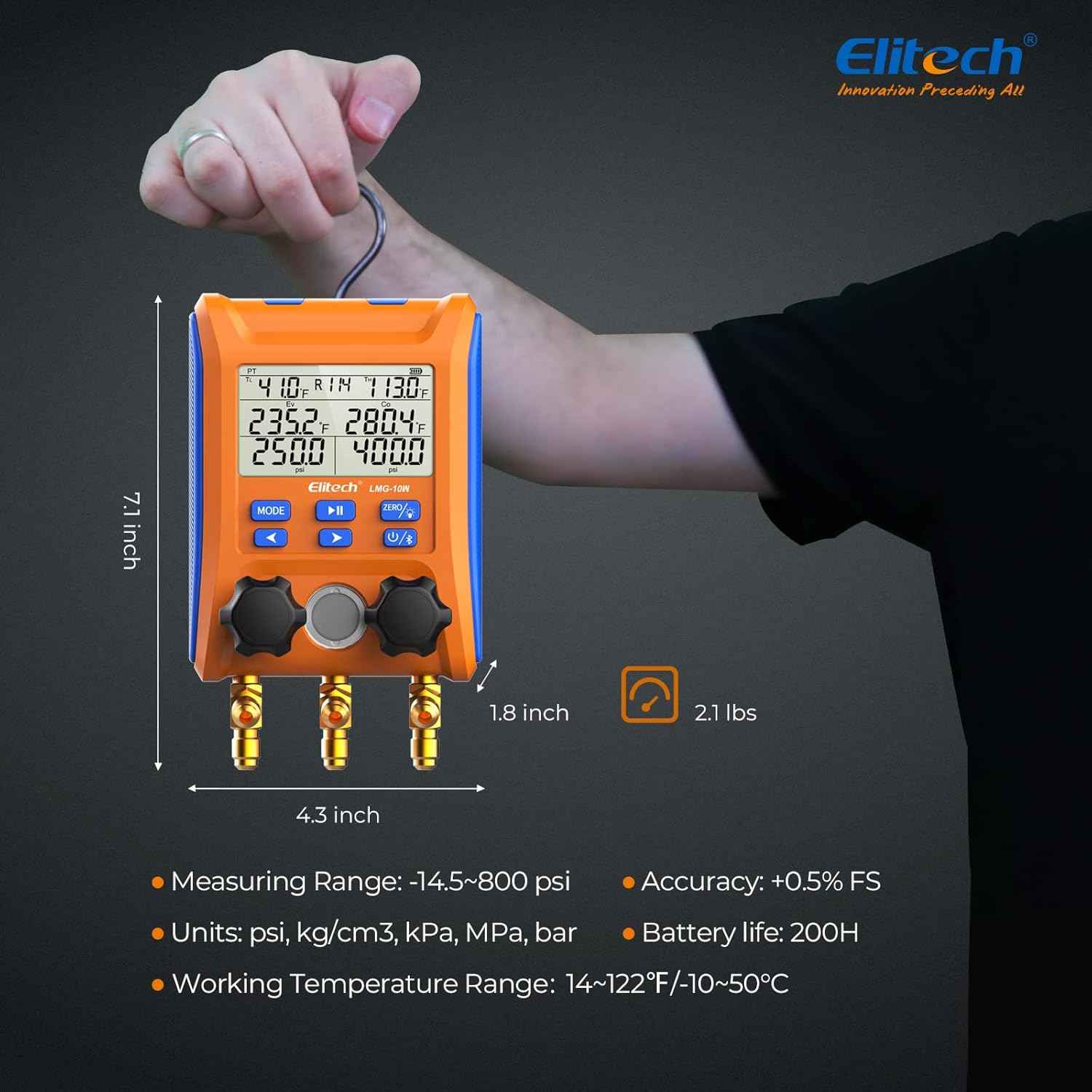 Đồng hồ đo áp suất ga lạnh Elitech LMG-10W 05
