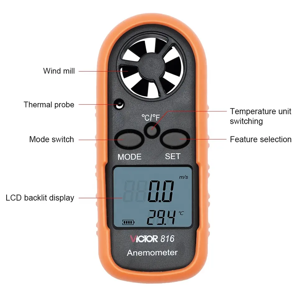 MÁY ĐO TỐC ĐỘ GIÓ VÀ NHIỆT ĐỘ MÔI TRƯỜNG VICTOR 816 03