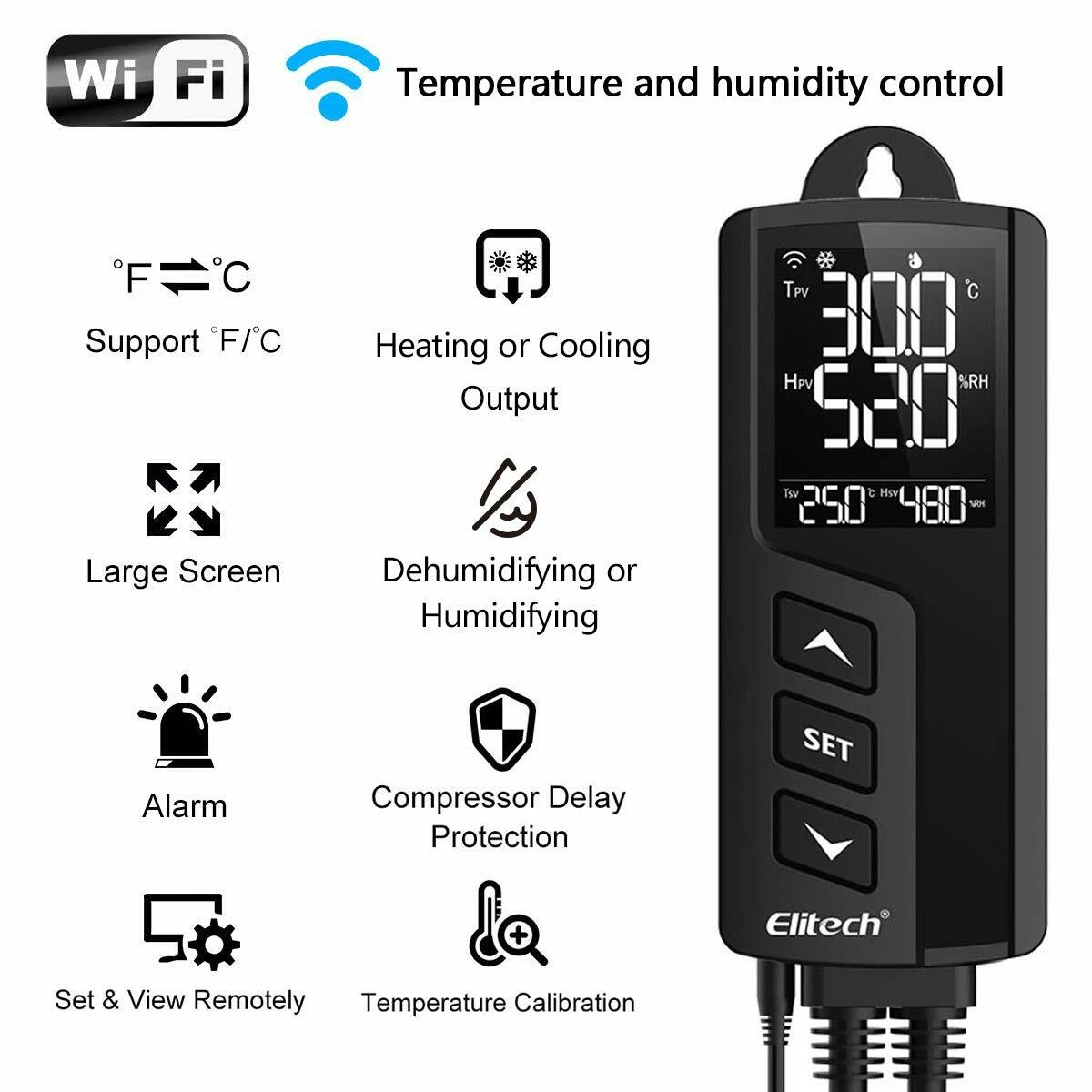 Bộ điều khiển nhiệt độ độ ẩm Elitech STC-1000WiFi-TH