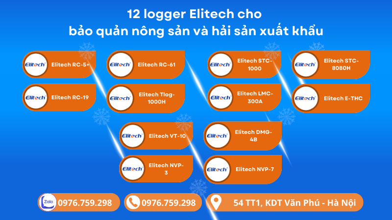 12 logger Elitech cho bảo quản nông sản và hải sản xuất khẩu