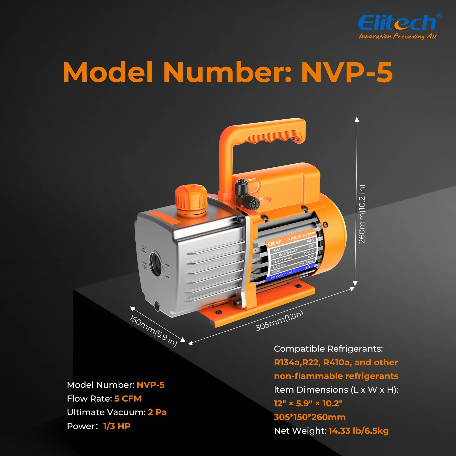 Máy bơm chân không Elitech NVP-5 HVAC 220V 5CFM 03