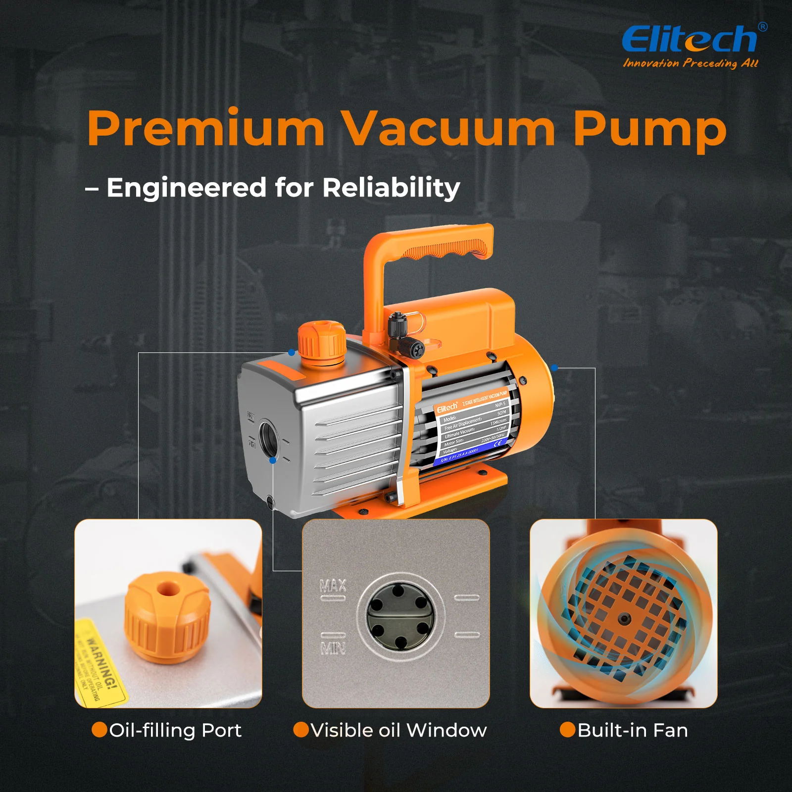 Máy bơm chân không Elitech NVP-5 HVAC 220V 5CFM 04