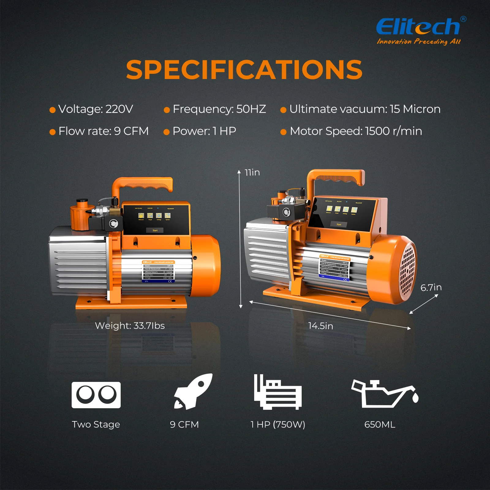 Máy bơm chân không thông minh 2 tầng Elitech SVP-9 05