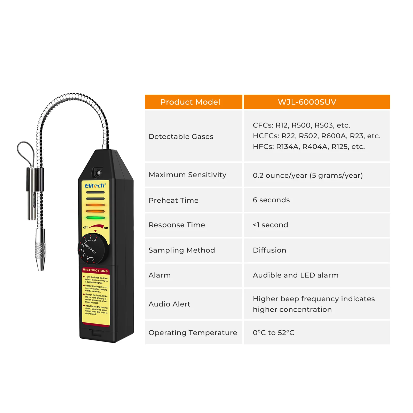 Máy dò rò rỉ bơm nhiệt môi chất lạnh Elitech WJL-6000SUV 03