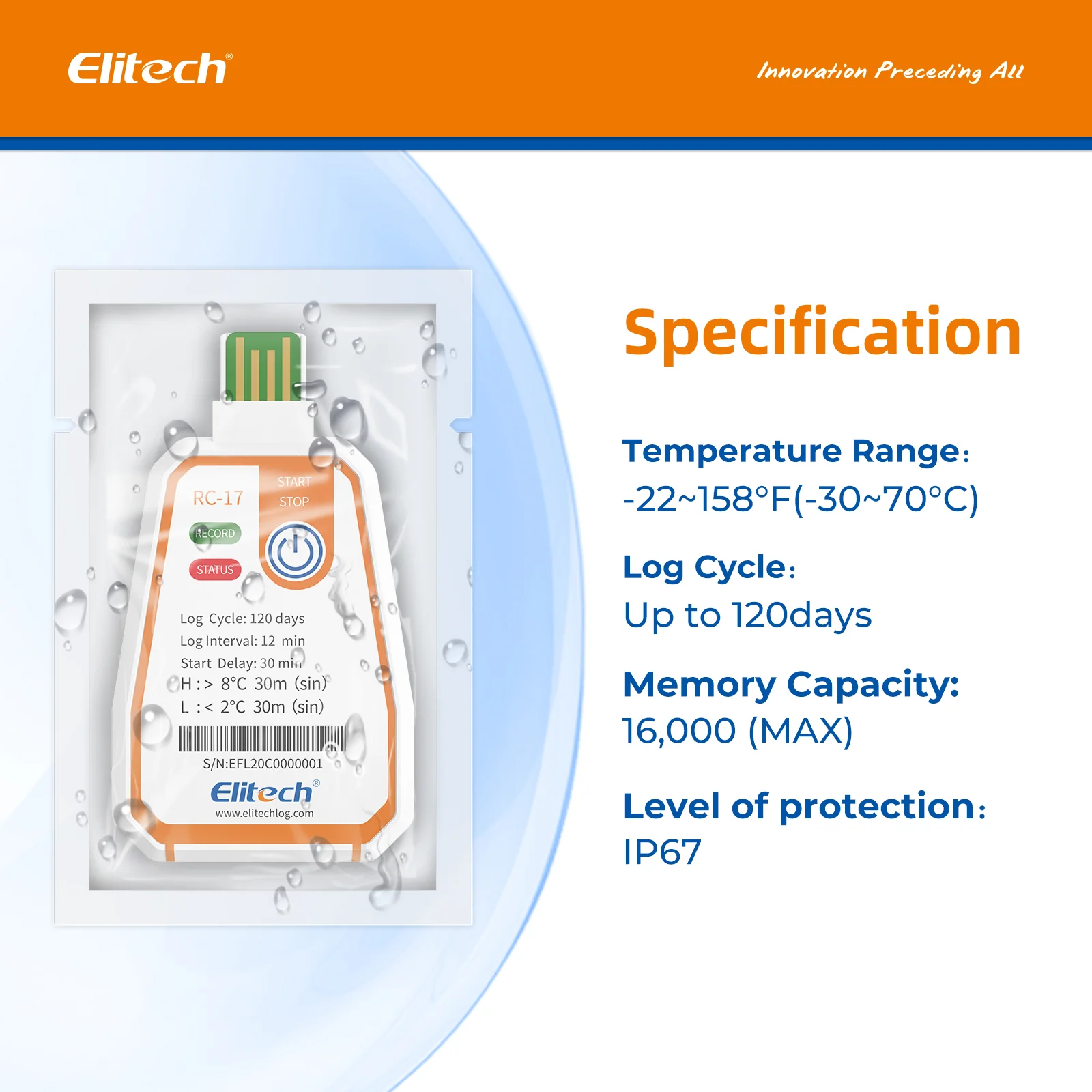 Nhiệt kế tự ghi dùng một lần USB Elitech RC-17 (-30°C ~ +70°C) 02