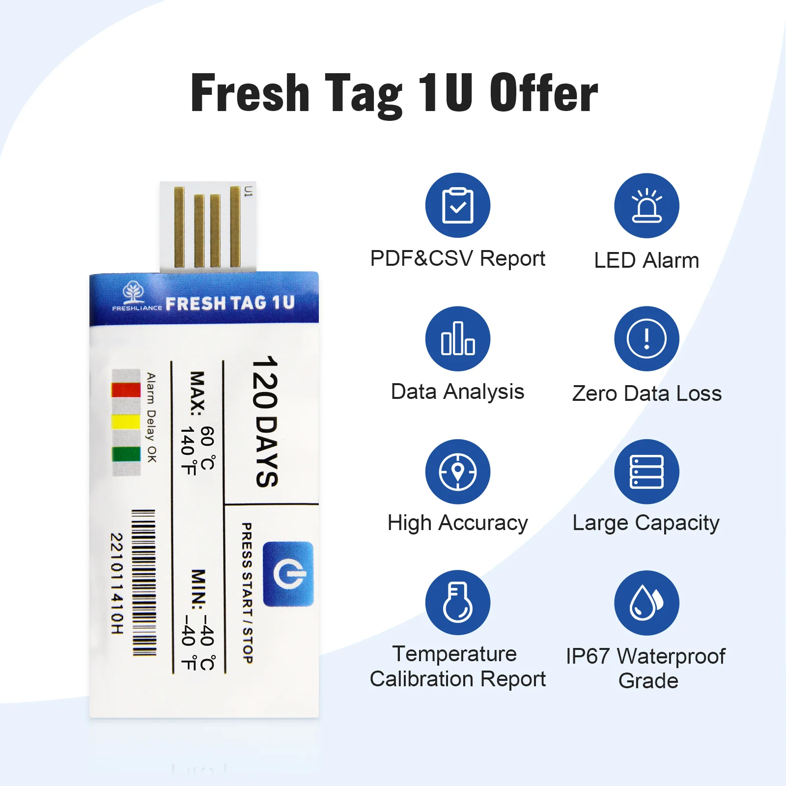 Máy ghi dữ liệu nhiệt độ Fresh Tag 1U kèm báo cáo PDF 02