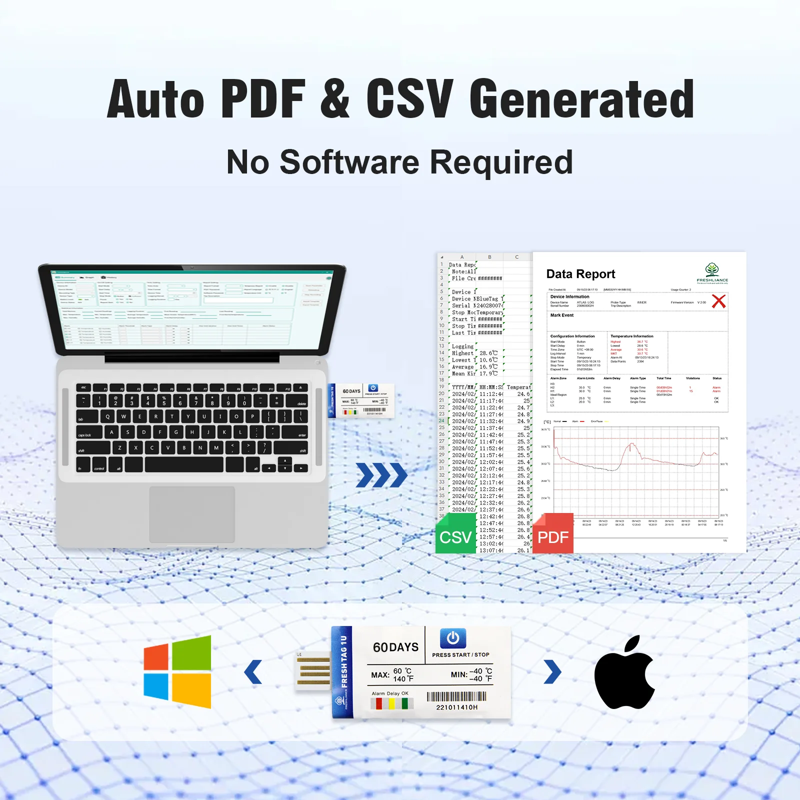 Máy ghi dữ liệu nhiệt độ Fresh Tag 1U kèm báo cáo PDF 06